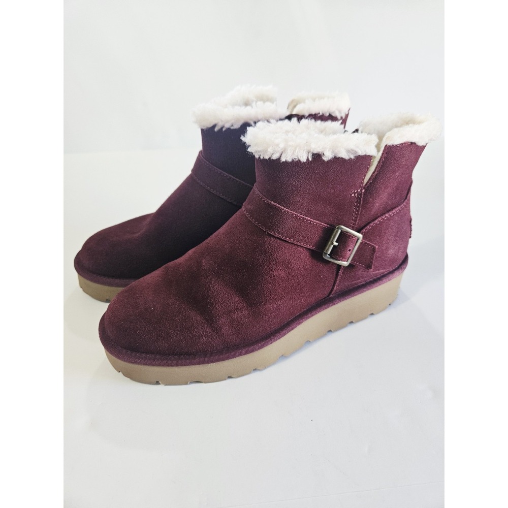 Koolaburra By UGG Boots Womens Size 9 Red Suede Ankle Wedge Faux Fur Lined Zip - Picture 2 of 16